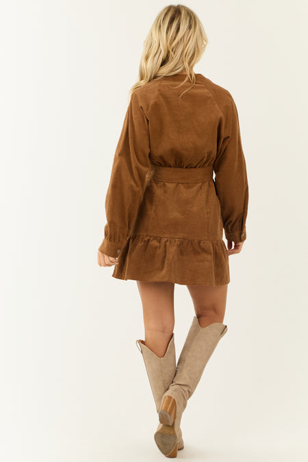 Brown Sugar Long Sleeve Corduroy Short Dress