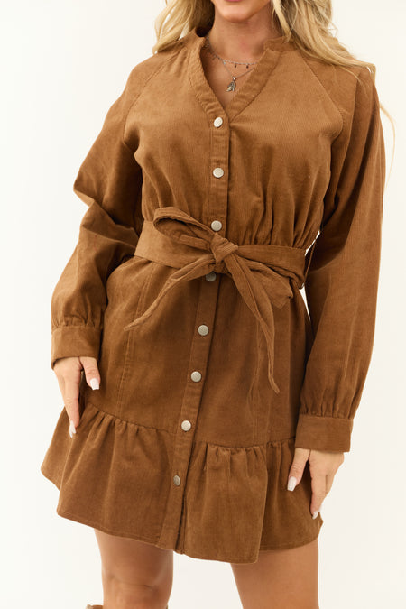 Brown Sugar Long Sleeve Corduroy Short Dress