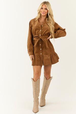 Brown Sugar Long Sleeve Corduroy Short Dress