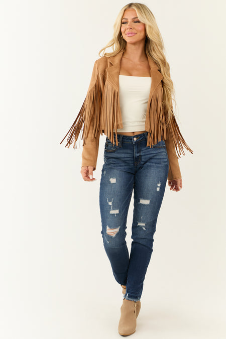 Brown Sugar Open Front Fringe Faux Suede Jacket