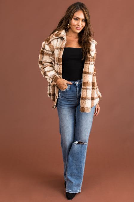 Brown Sugar Plaid Sherpa Button Down Shacket