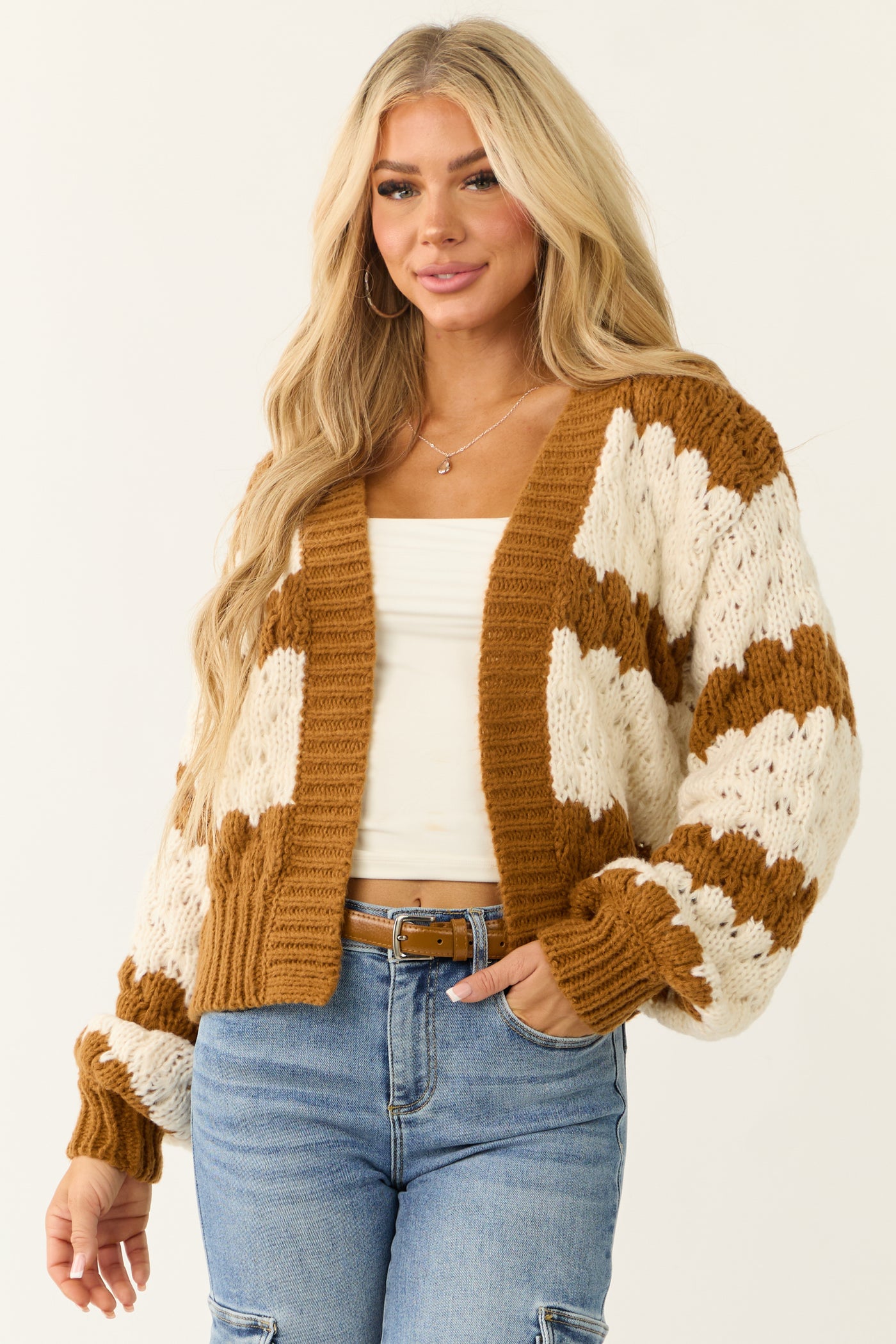 Brown Sugar Striped Long Sleeve Open Cardigan