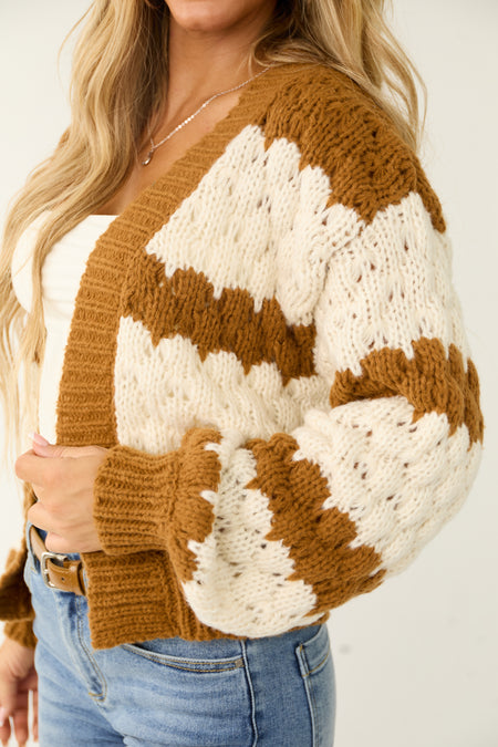 Brown Sugar Striped Long Sleeve Open Cardigan