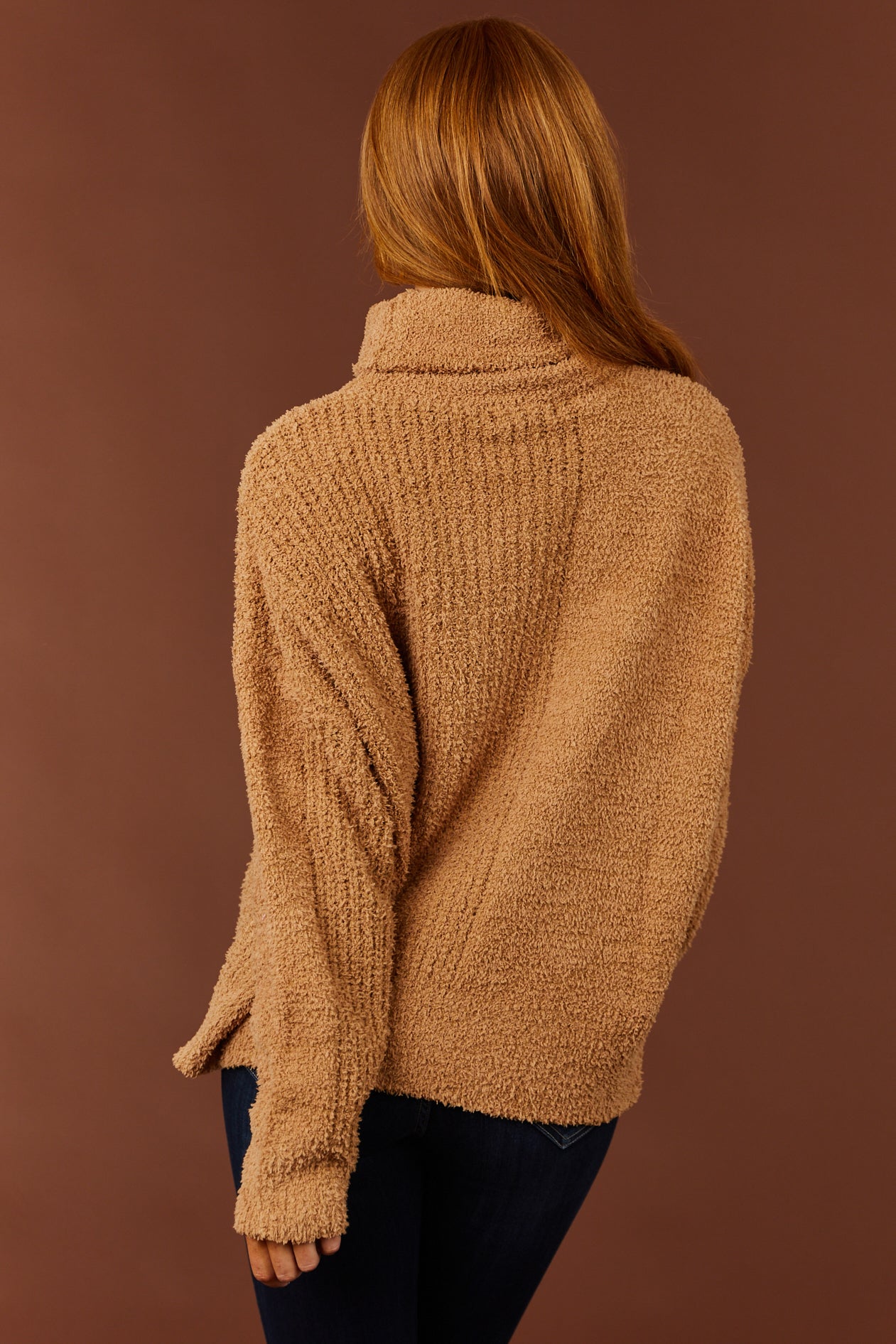 Brown Sugar Textured Long Sleeve Turtleneck Sweater