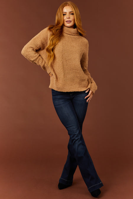 Brown Sugar Textured Long Sleeve Turtleneck Sweater