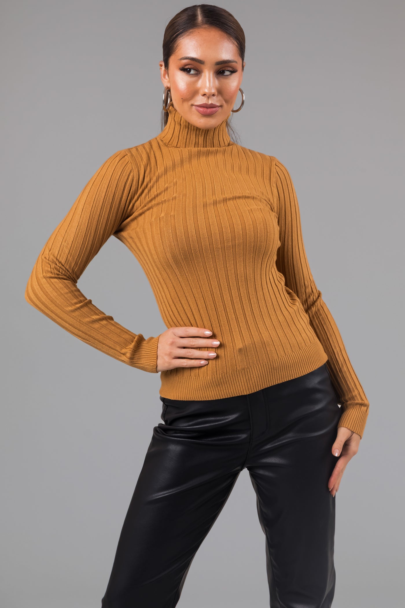 Brown Sugar Turtleneck Long Sleeve Knit Sweater