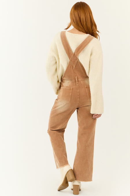 Brown Sugar Washed Wide Leg Corduroy Overalls