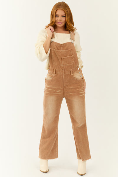 Brown Sugar Washed Wide Leg Corduroy Overalls