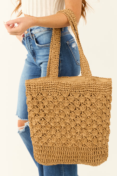 Brown Sugar Braided Woven Deep Tote Bag