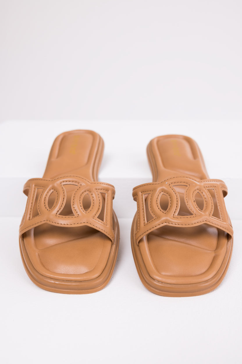 Brown Sugar Open Square Toe Flat Sandals