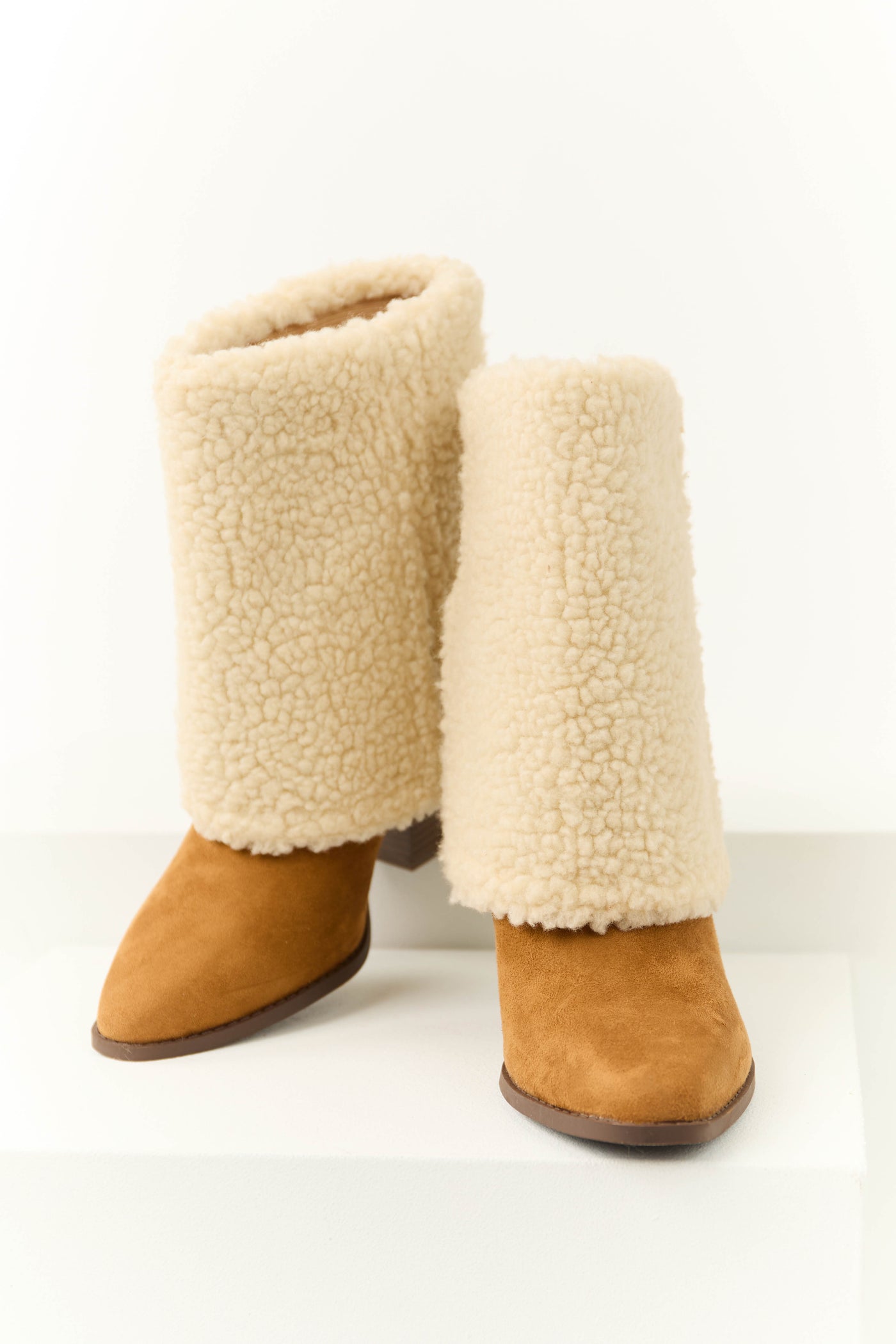 Brown Sugar Sherpa Overlay Heeled Boots