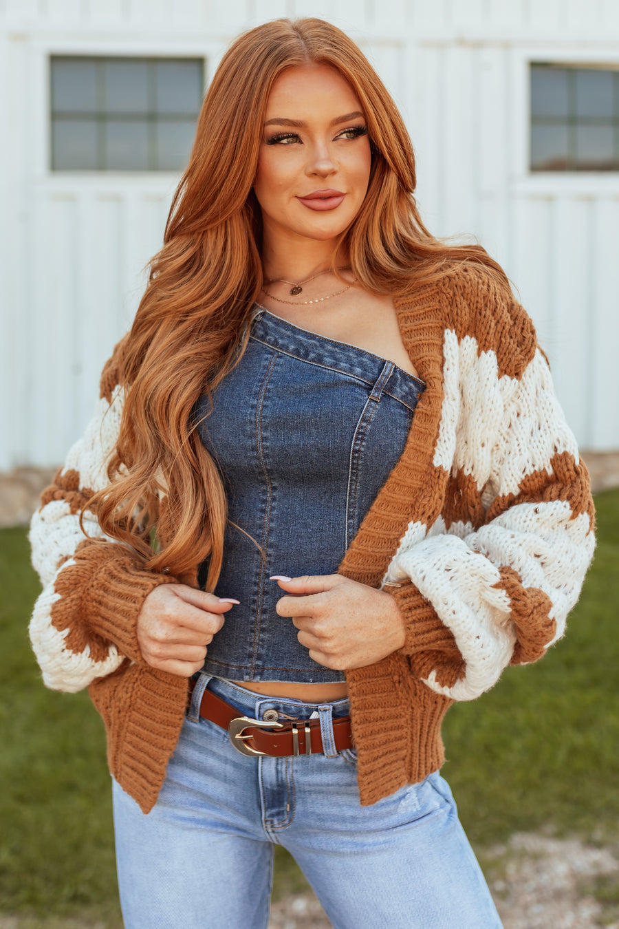 Brown Sugar Striped Long Sleeve Open Cardigan