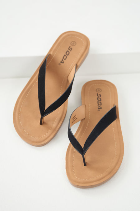 Brown Sugar Thong Sandal with Black Strap