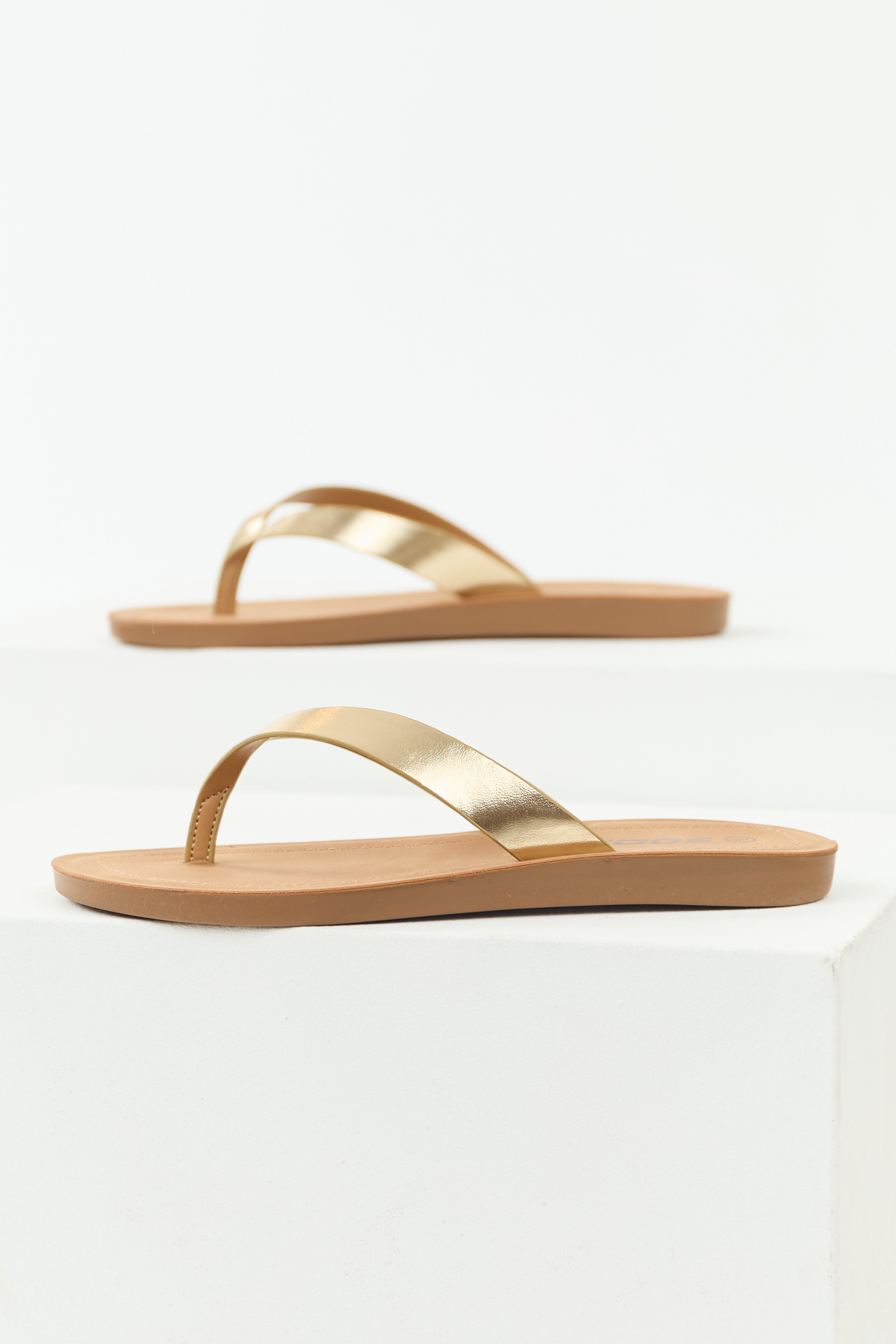 Brown Sugar Thong Sandal with Gold Strap