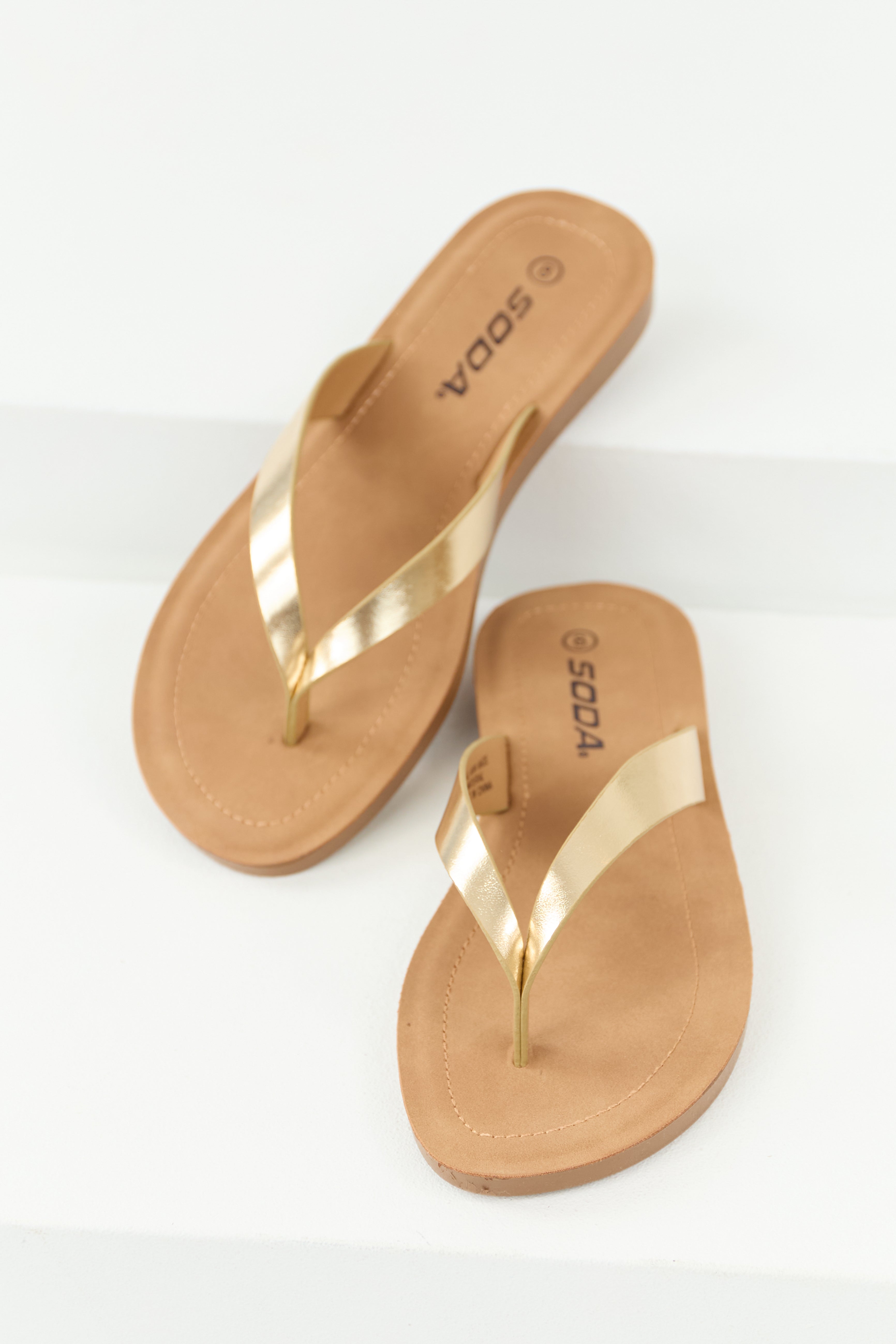 Brown Sugar Thong Sandal with Gold Strap