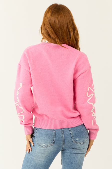 Bubblegum Abstract Flower Embroidered Sweater