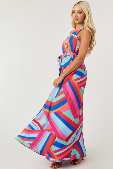 Bubblegum Abstract Print One Shoulder Maxi Dress