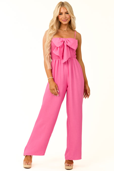 Bubblegum Bow Front Smocked Jumpsuit