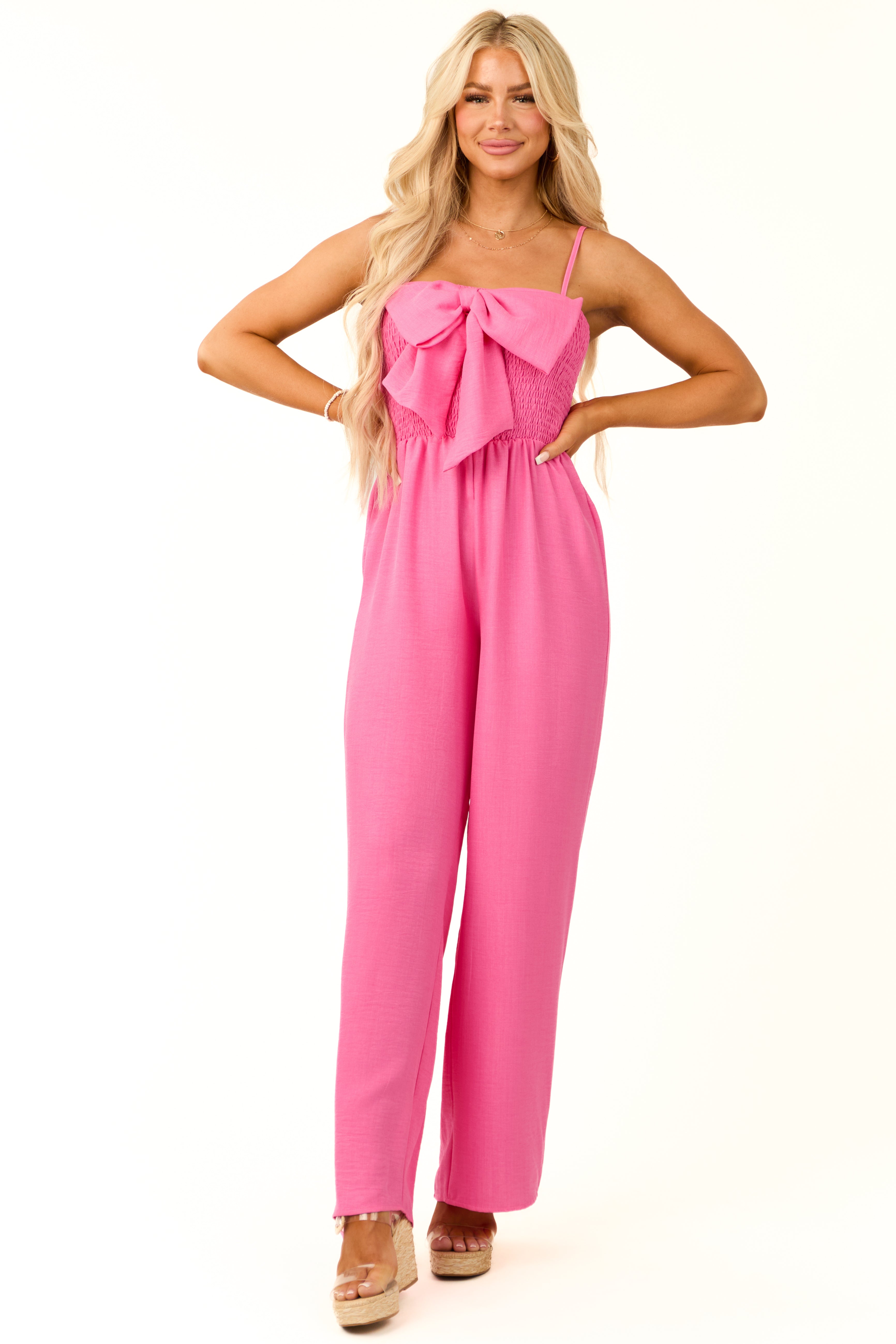 Bubblegum Bow Front Smocked Jumpsuit