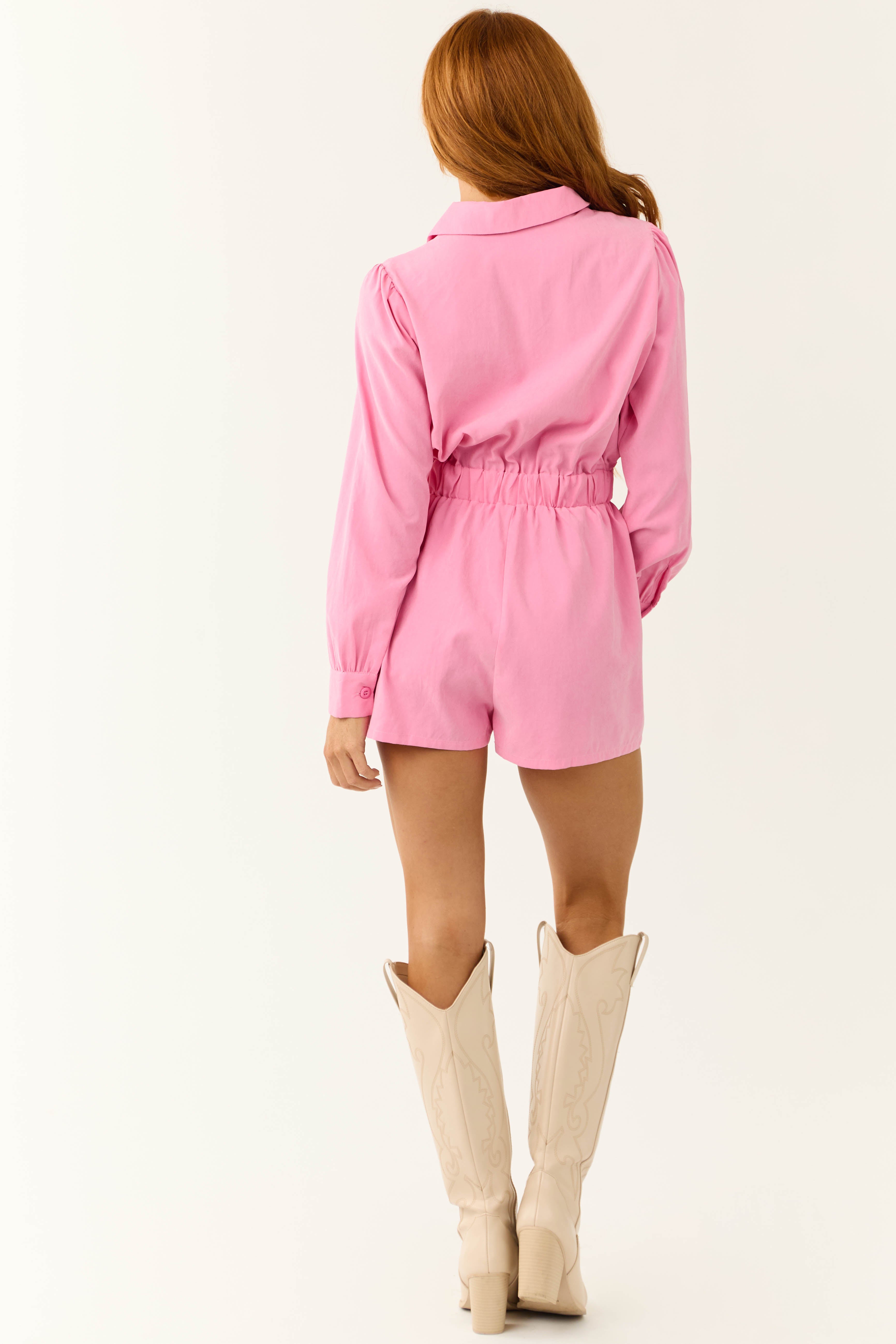 Bubblegum Button Down Long Sleeve Romper