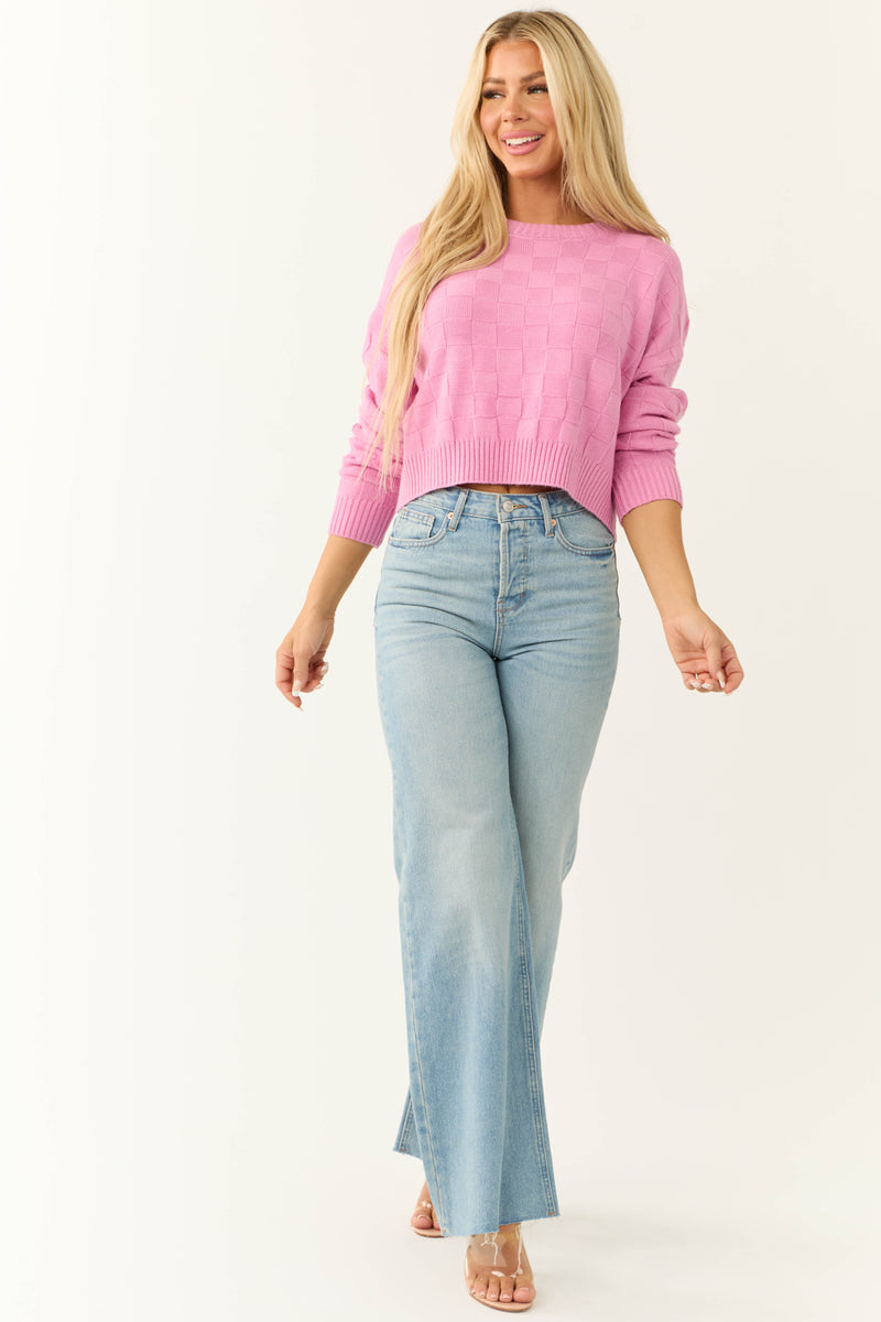 Bubblegum Checkered Texture Long Sleeve Sweater