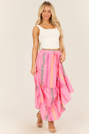 Bubblegum Chevron Print Ruffle Tiered Maxi Skirt