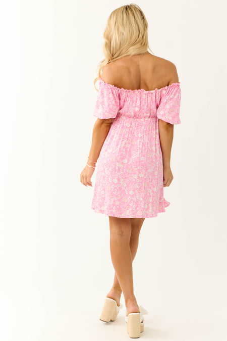 Bubblegum Floral Print Puff Sleeve Mini Dress