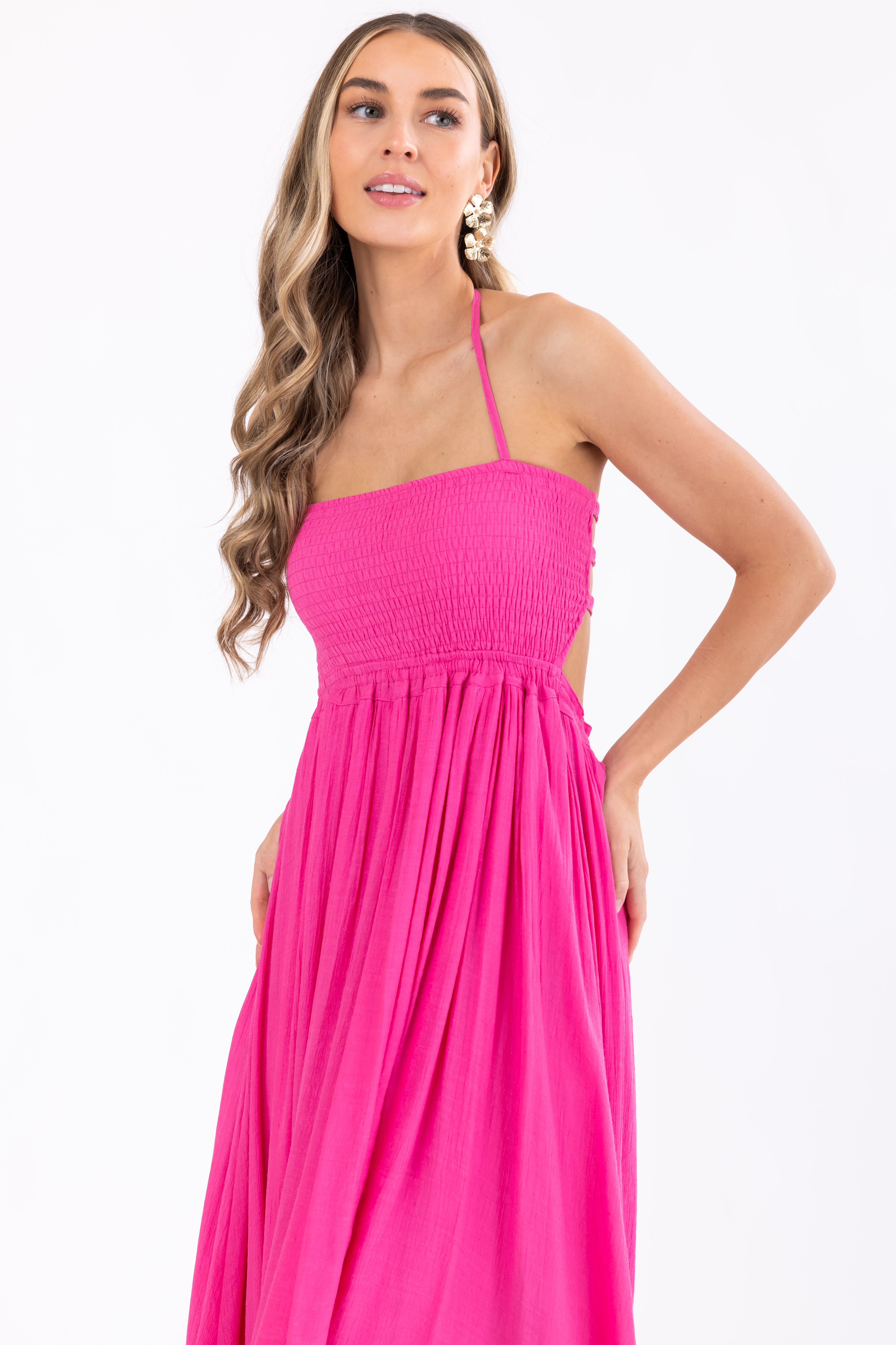 Bubblegum Ruffle Bottom Sleeveless Maxi Dress