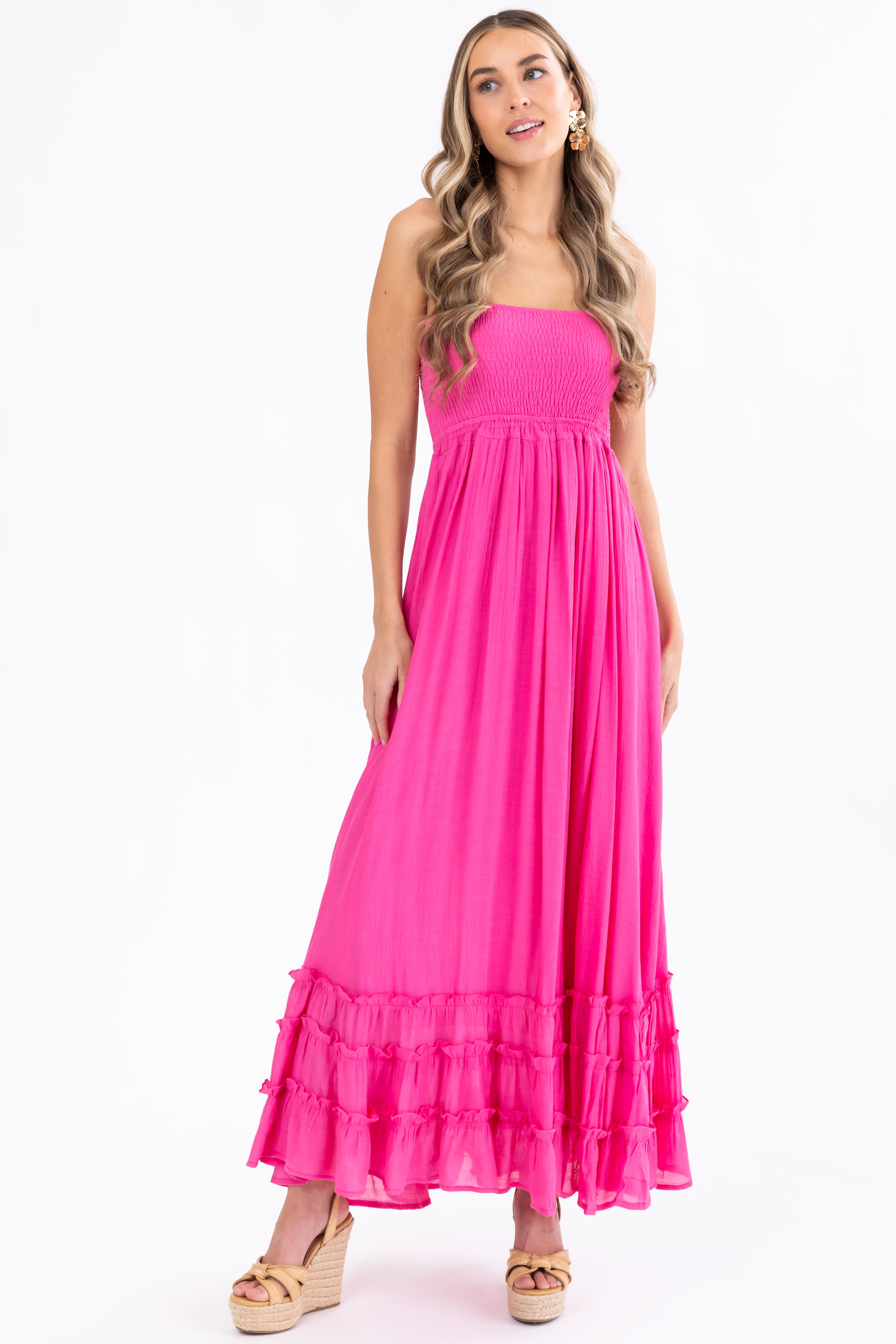 Bubblegum Ruffle Bottom Sleeveless Maxi Dress