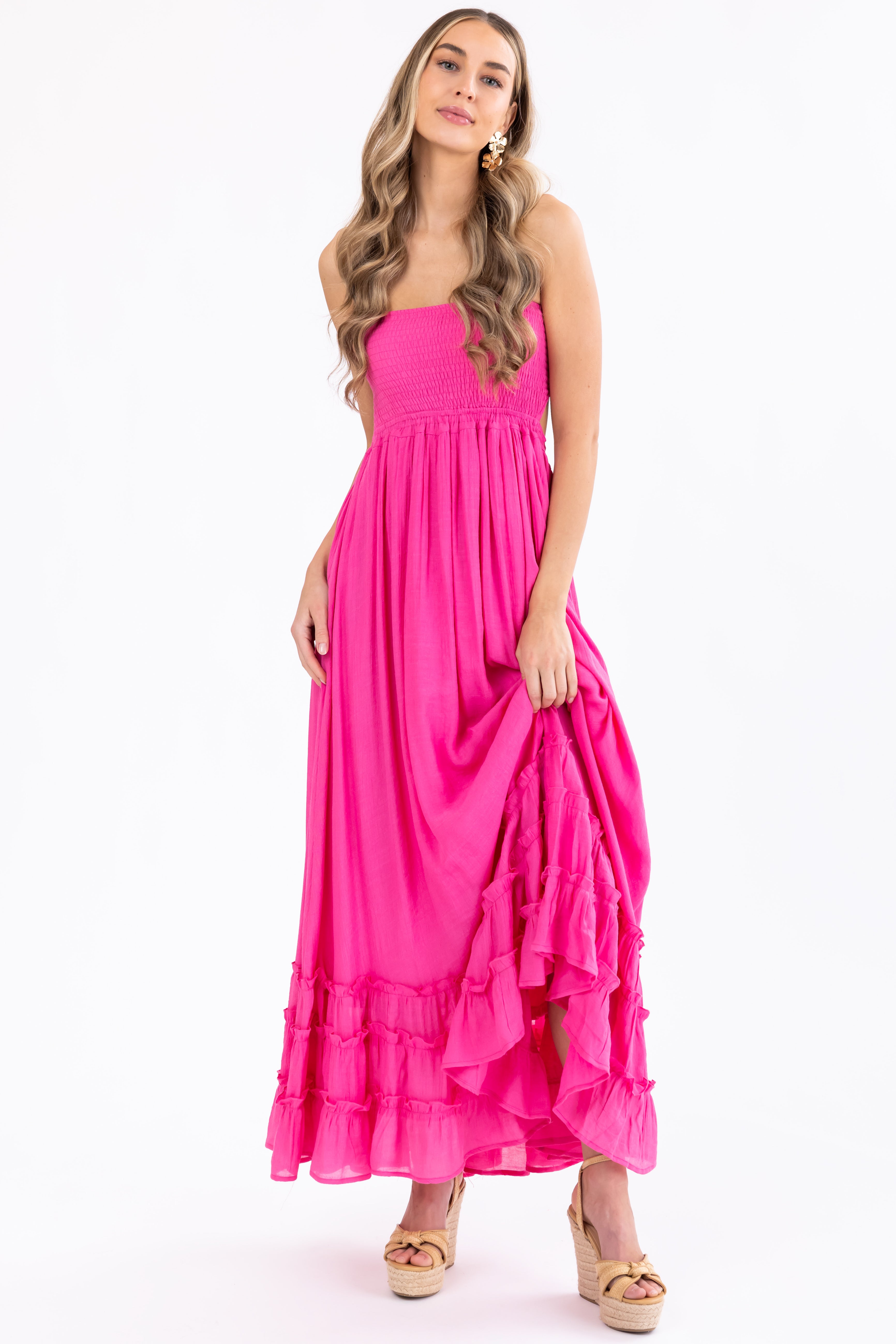 Bubblegum Ruffle Bottom Sleeveless Maxi Dress