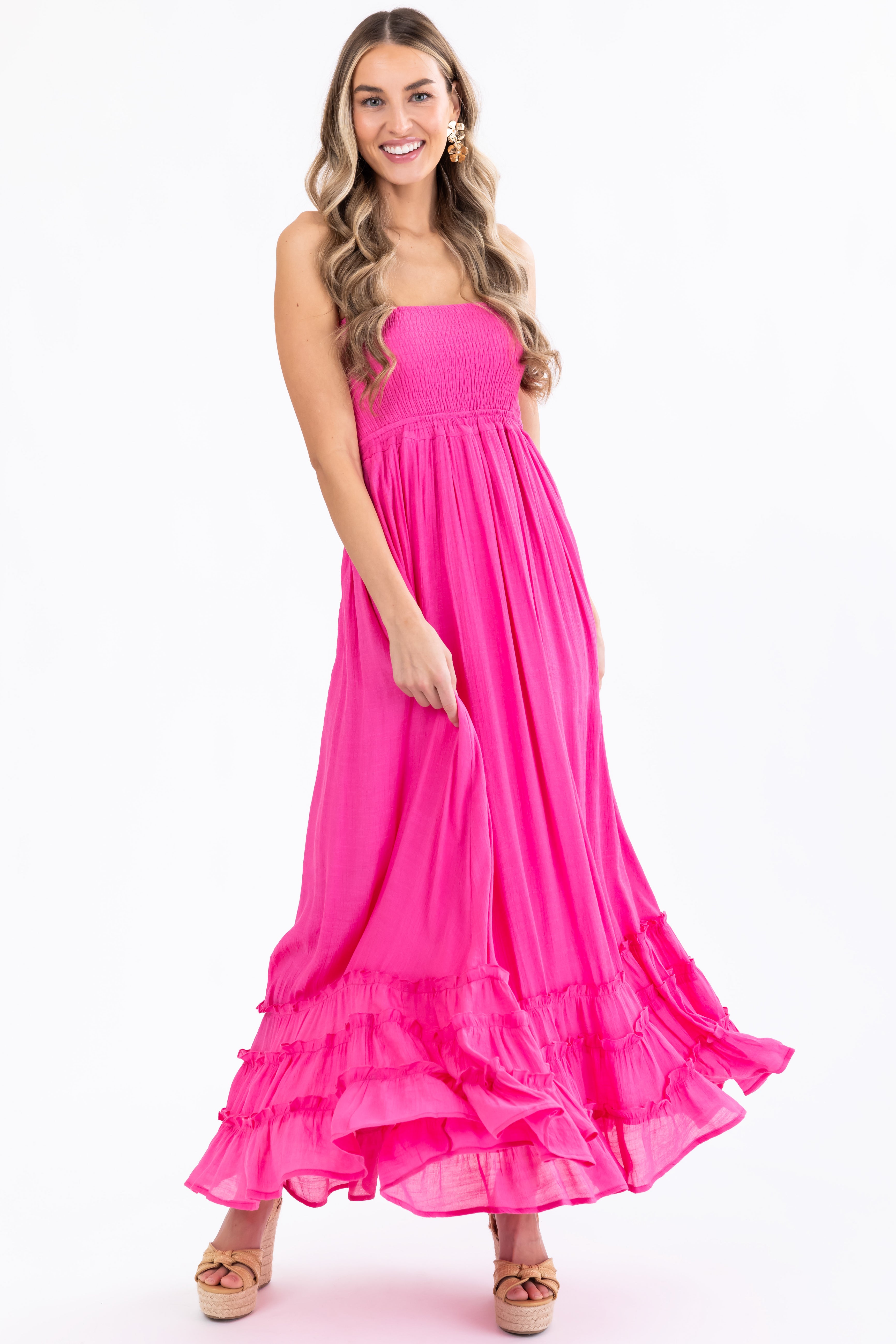 Bubblegum Ruffle Bottom Sleeveless Maxi Dress