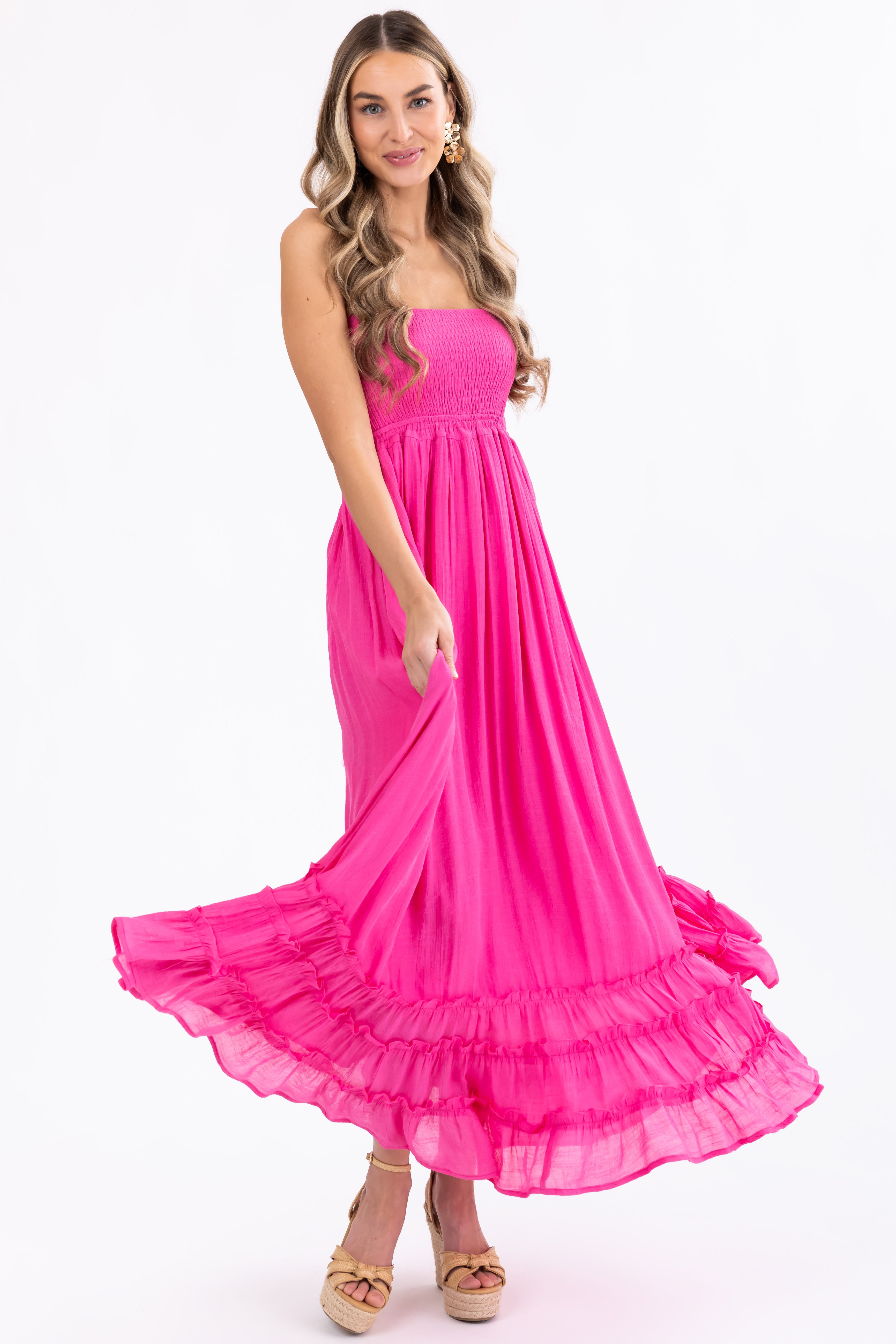 Bubblegum Ruffle Bottom Sleeveless Maxi Dress