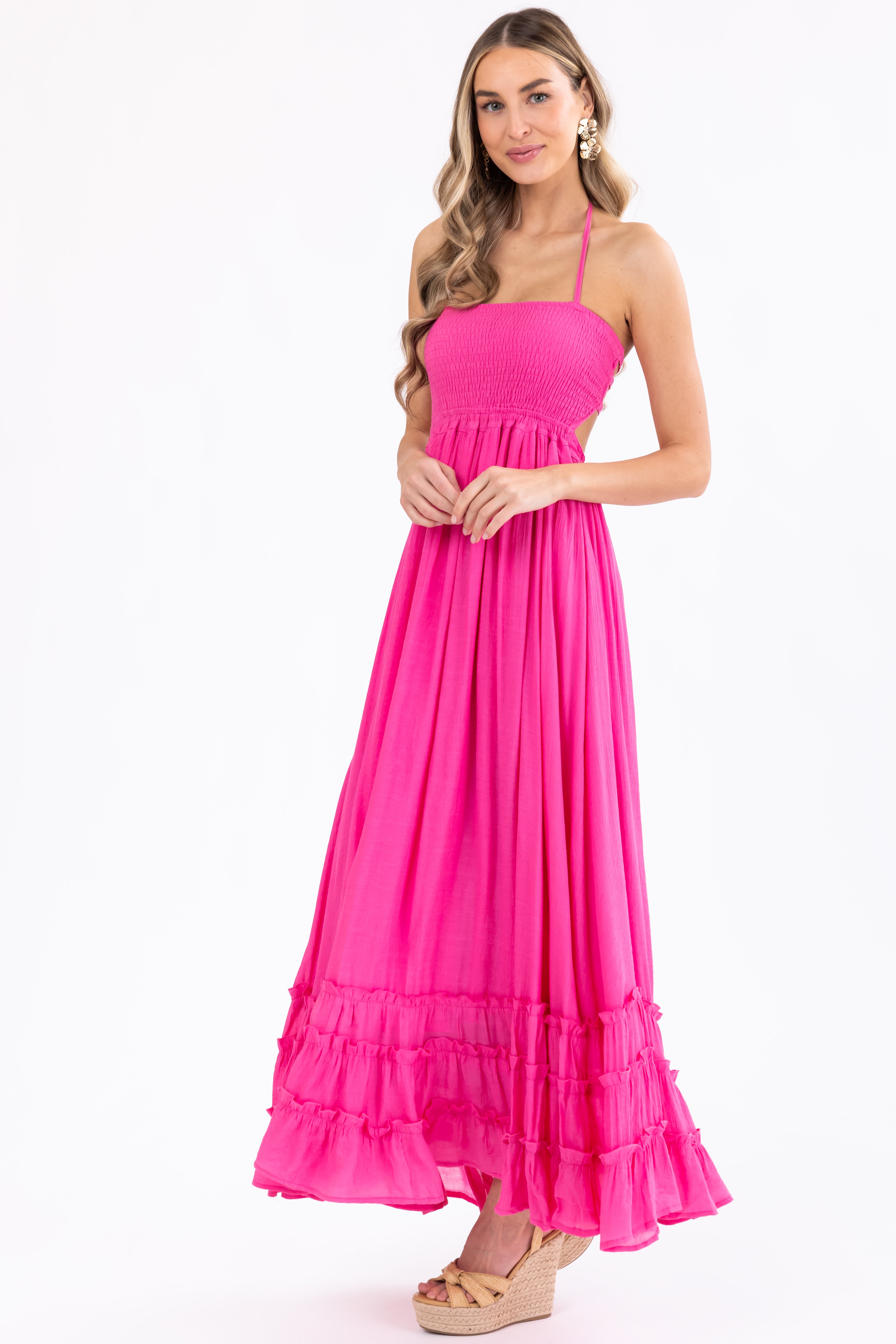 Bubblegum Ruffle Bottom Sleeveless Maxi Dress