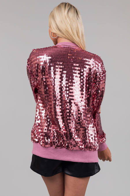 Bubblegum Sequin Zip Up Long Sleeve Jacket