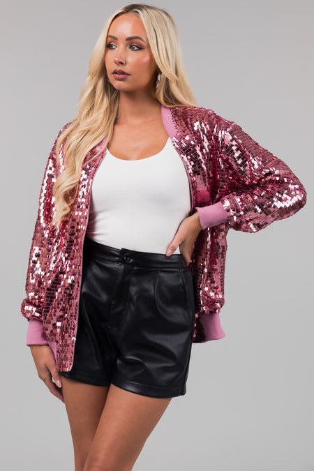 Bubblegum Sequin Zip Up Long Sleeve Jacket