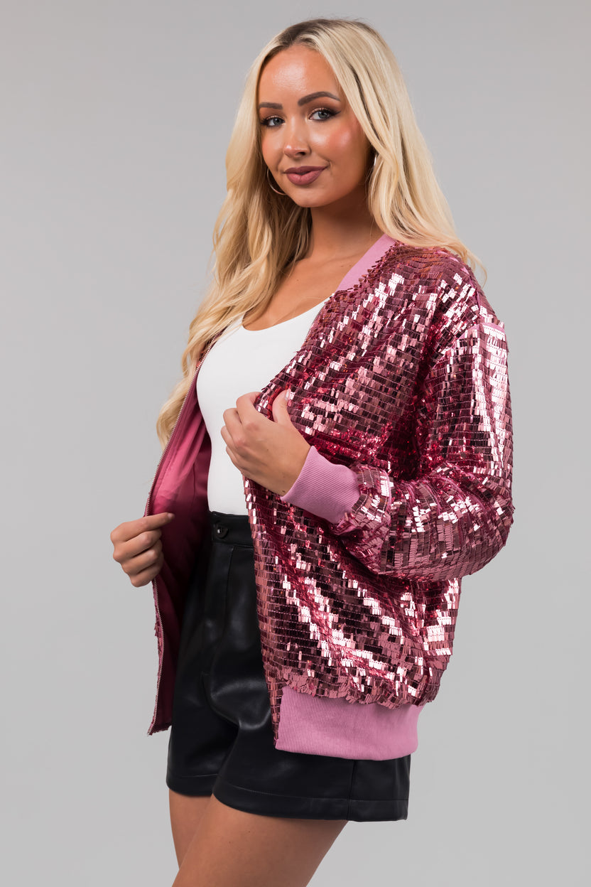 Bubblegum Sequin Zip Up Long Sleeve Jacket