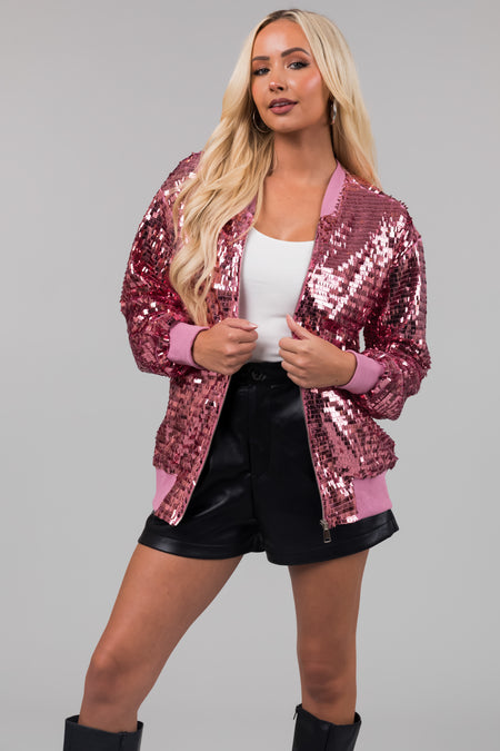 Bubblegum Sequin Zip Up Long Sleeve Jacket