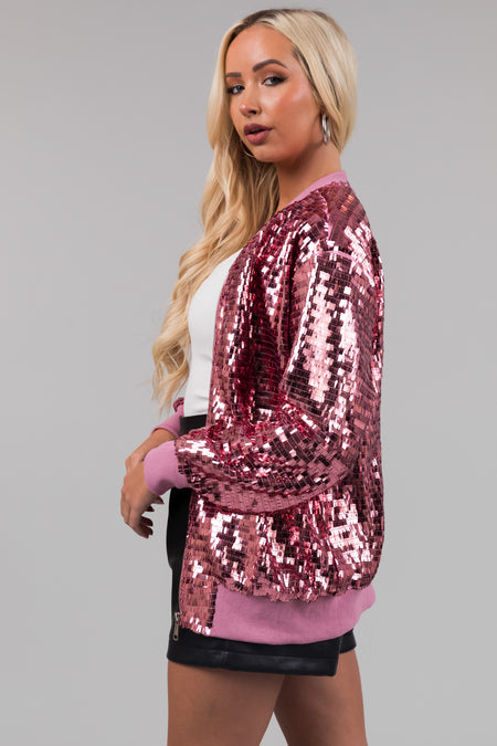 Bubblegum Sequin Zip Up Long Sleeve Jacket