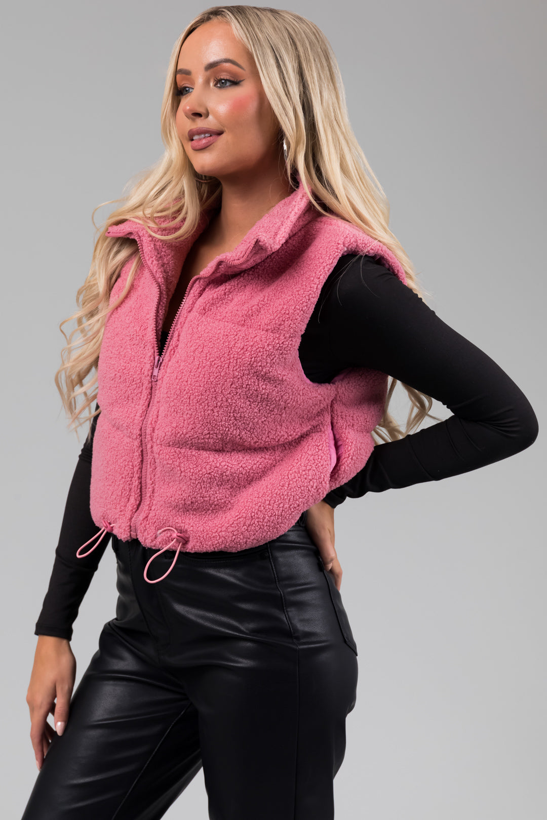 Bubblegum Sherpa Zip Up Vest