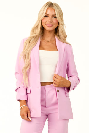 Bubblegum Solid Double Button Long Blazer