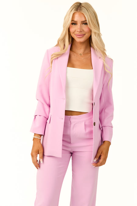 Bubblegum Solid Double Button Long Blazer