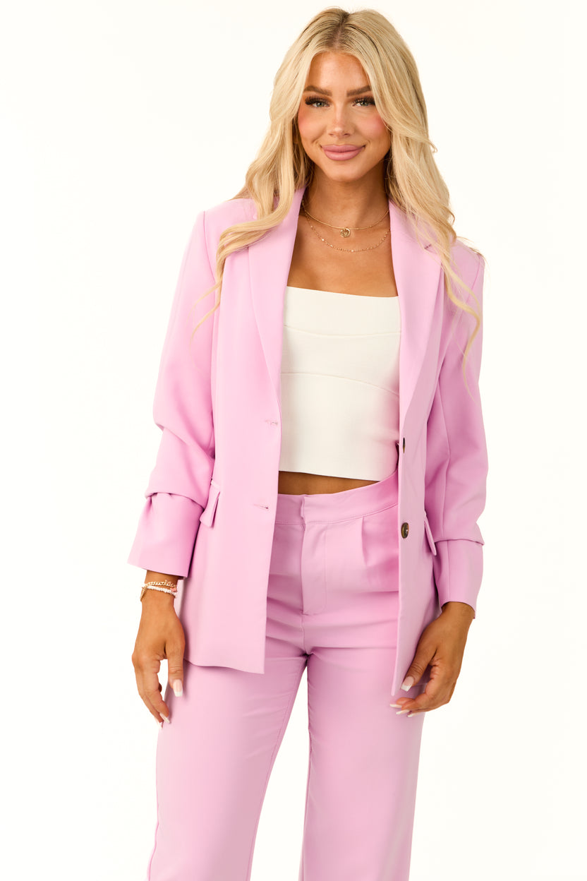 Bubblegum Solid Double Button Long Blazer