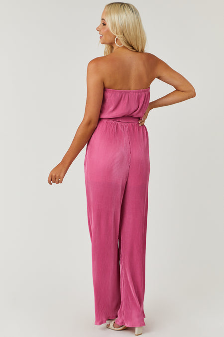 Bubblegum Strapless Wide Leg Plisse Jumpsuit