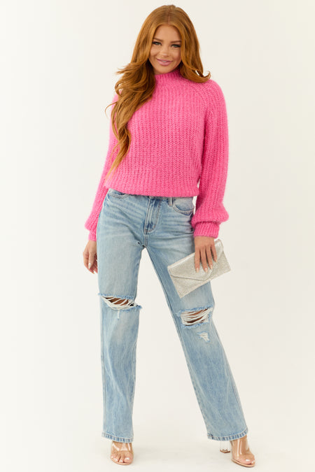 Bubblegum Tinsel Yarn Mock Neck Sweater