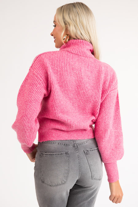 Bubblegum Turtleneck Bubble Sleeve Sweater