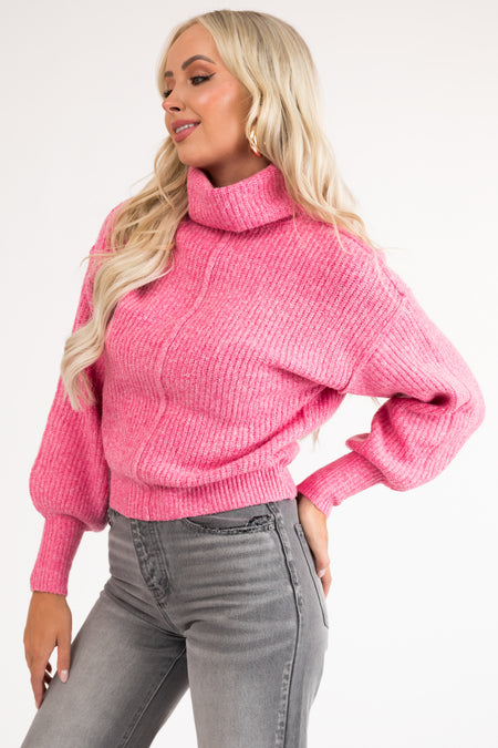 Bubblegum Turtleneck Bubble Sleeve Sweater