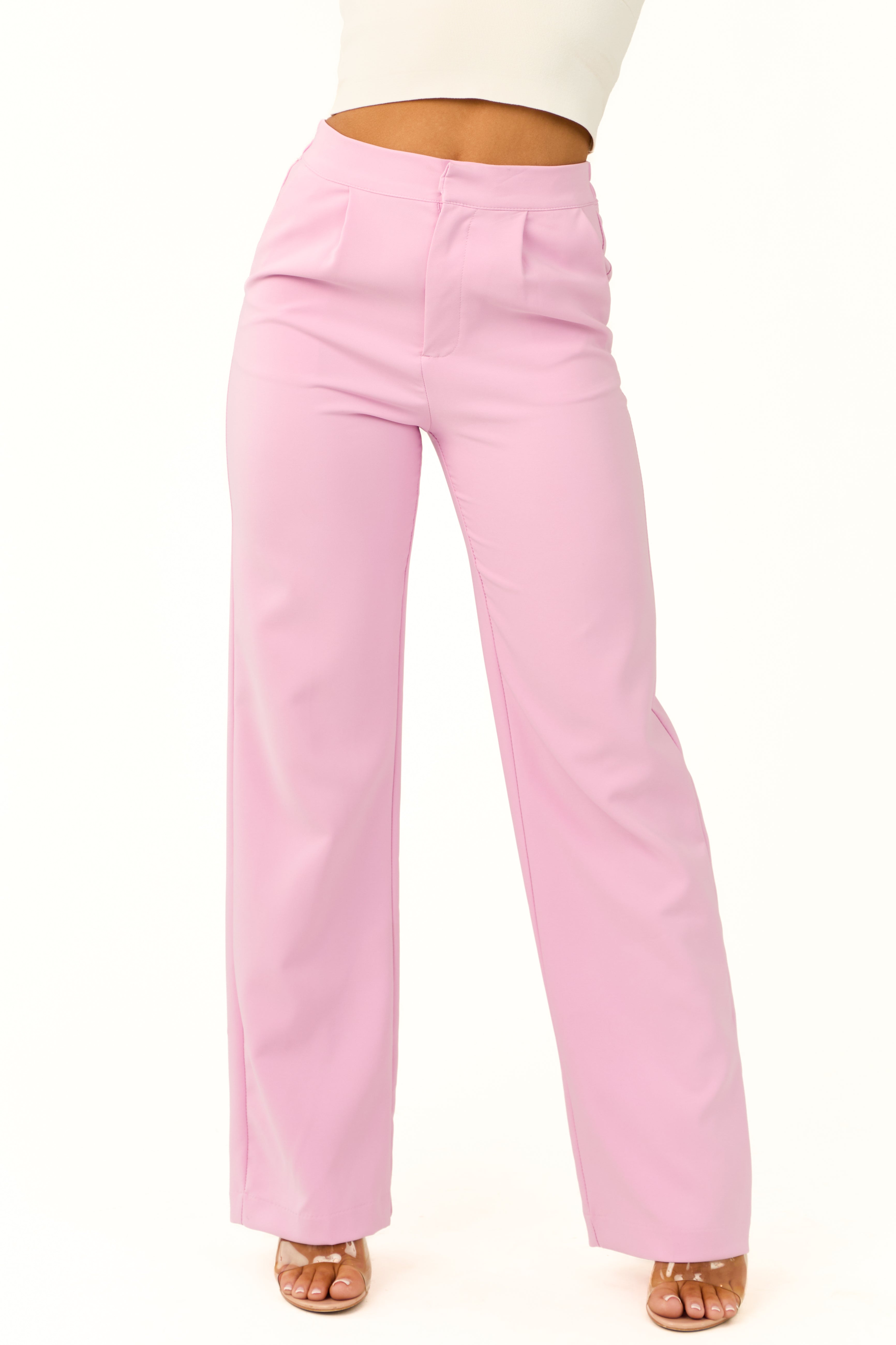 Bubblegum Wide Leg Elastic Waist Woven Pants | Lime Lush