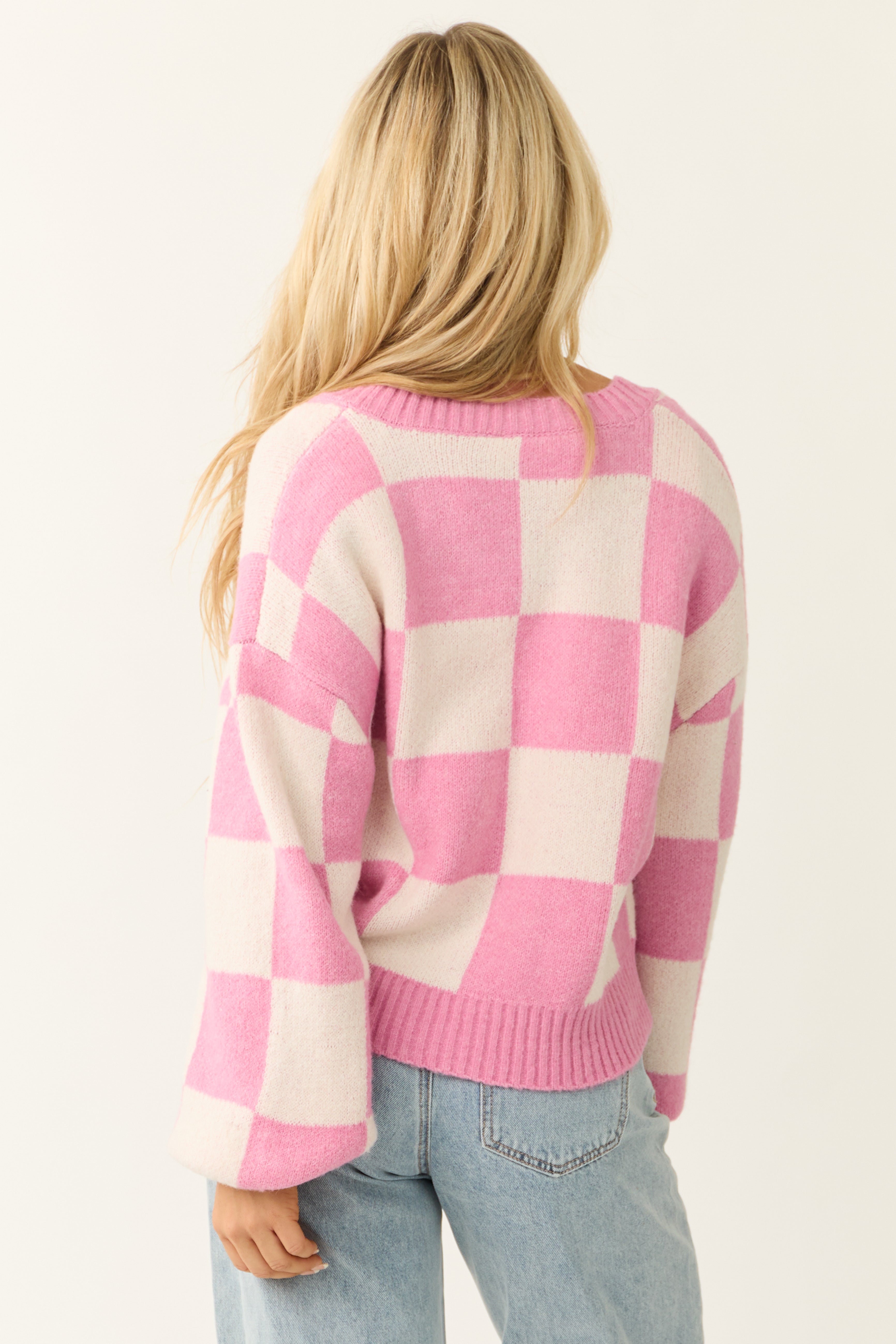 Bubblegum and Cream Checkered Print Cardigan