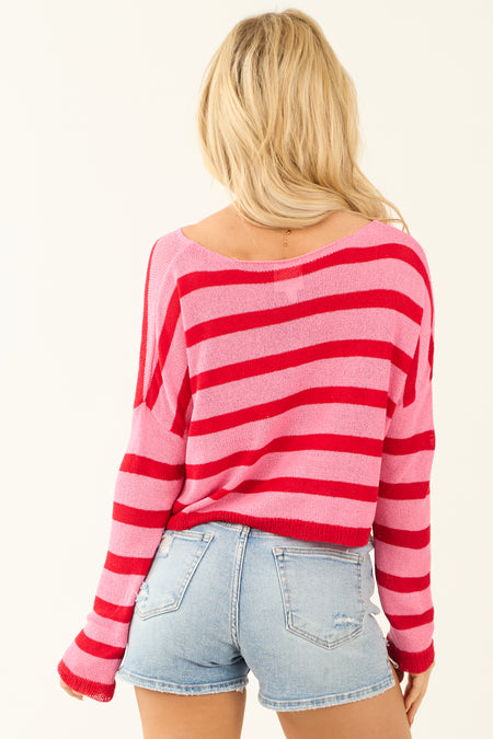 Bubblegum and Lipstick Striped Boatneck Sweater