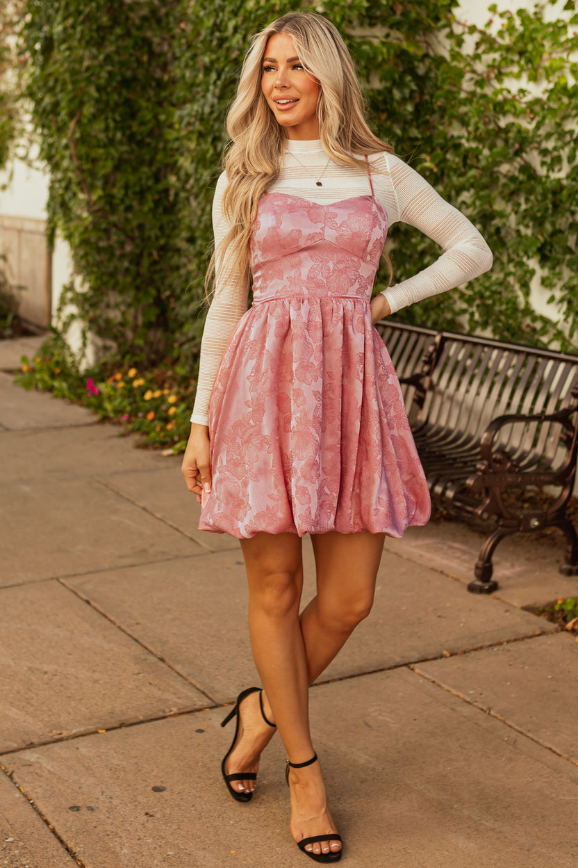 Bubblegum Floral Jacquard Sleeveless Mini Dress